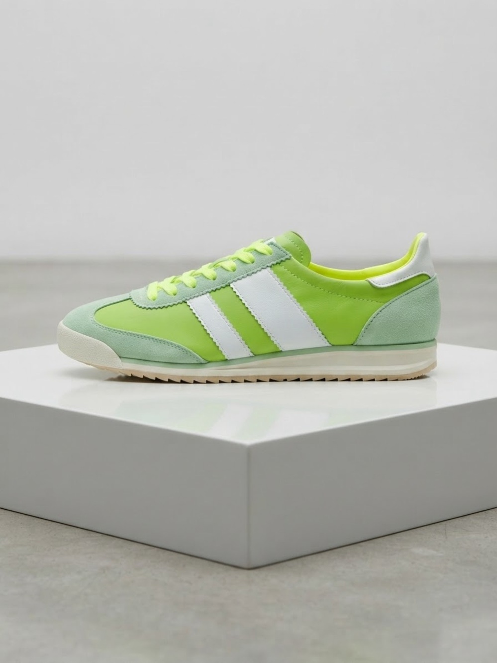 Madden Girl Lime Green and White Retro Trainer Sneakers